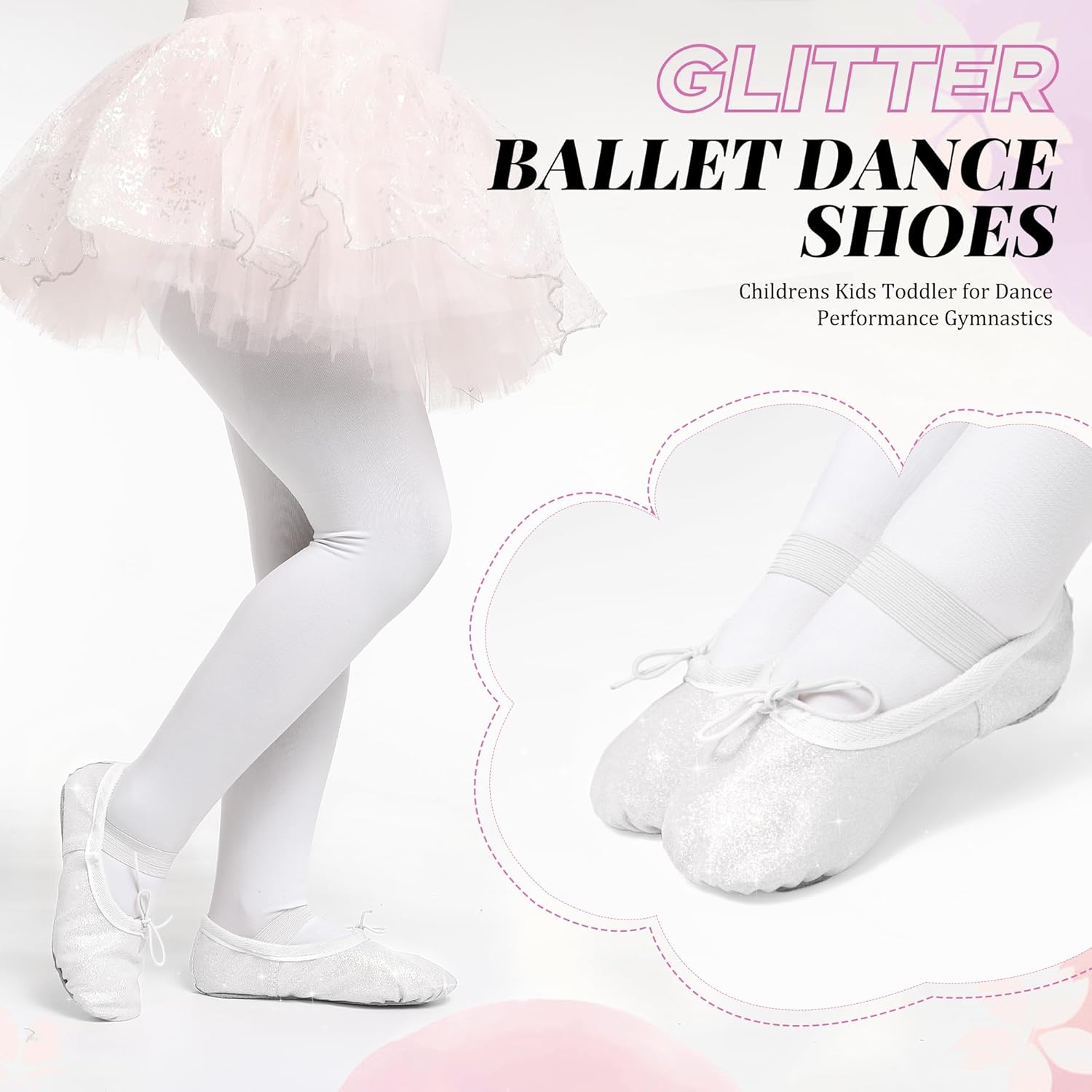 Thumbnail 3 de Glitter Ballet Shoes for Girls: Leather Full-Sole Dance Flats