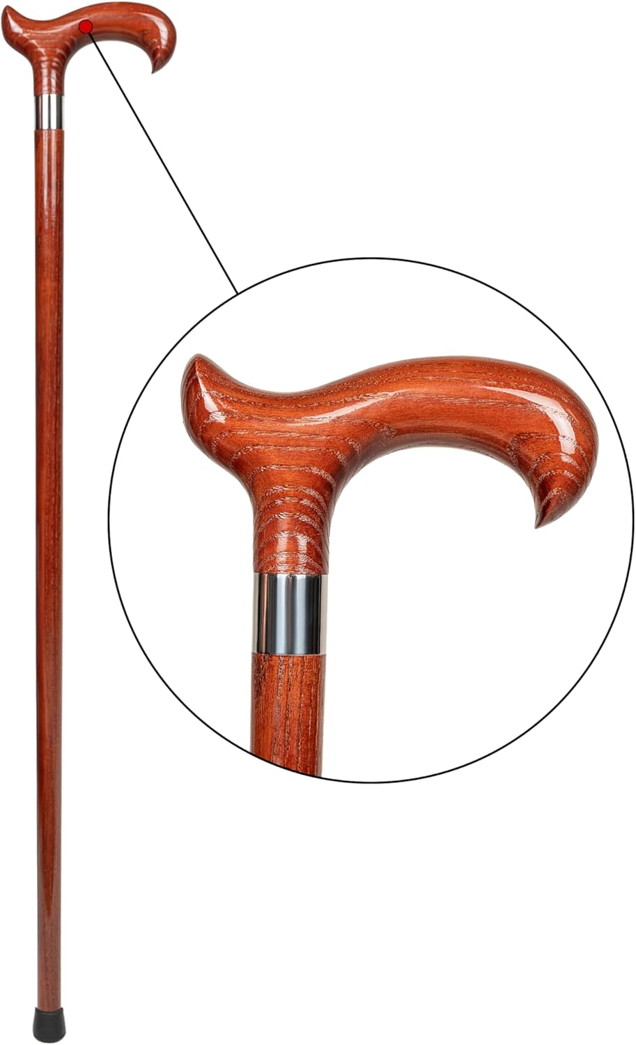 Detalle de Dr. Watson Classic Derby Gehstock – handgefertigter Eschenholz-Stock mit polierter Edelstahlmanschette