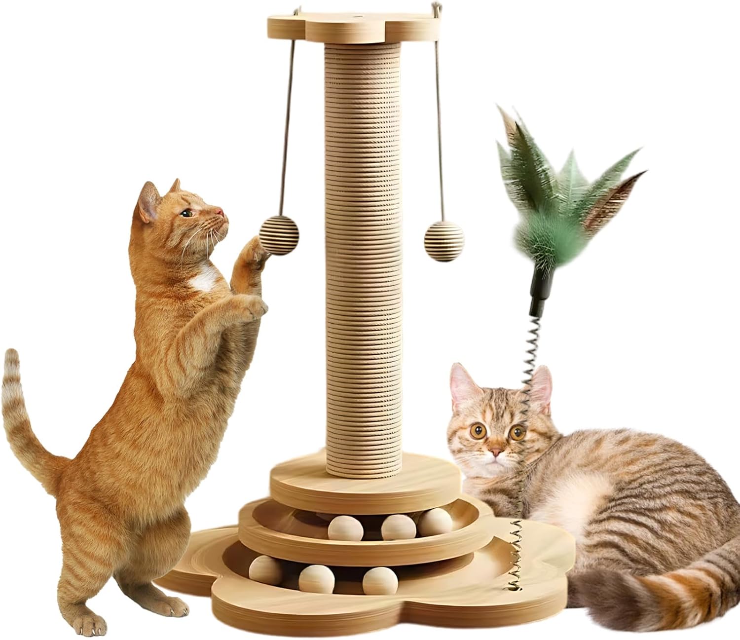 Cat Scratching Post 46cm with 6 Wood Balls