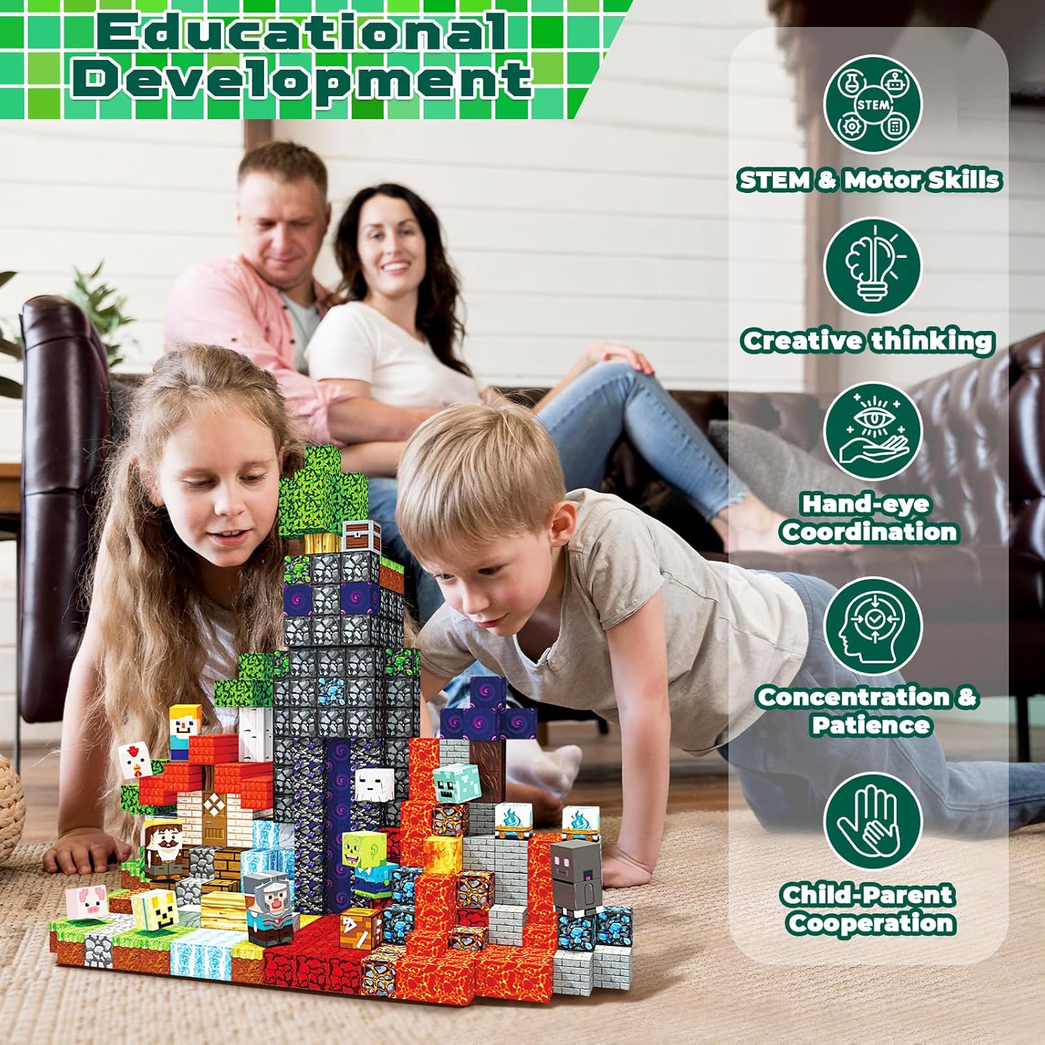 Thumbnail 6 de 400 PCS Magnetic Blocks — Building Blocks for Kids (STEM, Montessori, Sensory Play) 3 Worlds