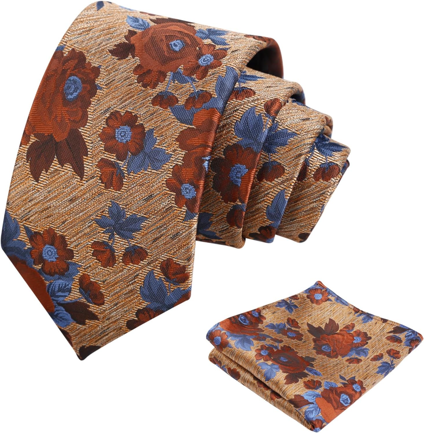 Detalle de Alizeal Flower Pattern Tie and Pocket Square Set – 100% Polyester, Floral Design for Weddings and Parties