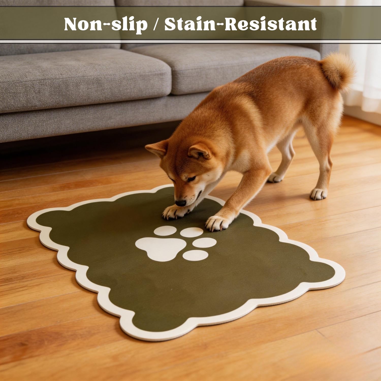 Thumbnail 6 de Absorbent Pet Food Mat with Scalloped Edge – 30 x 50cm, Sage Green