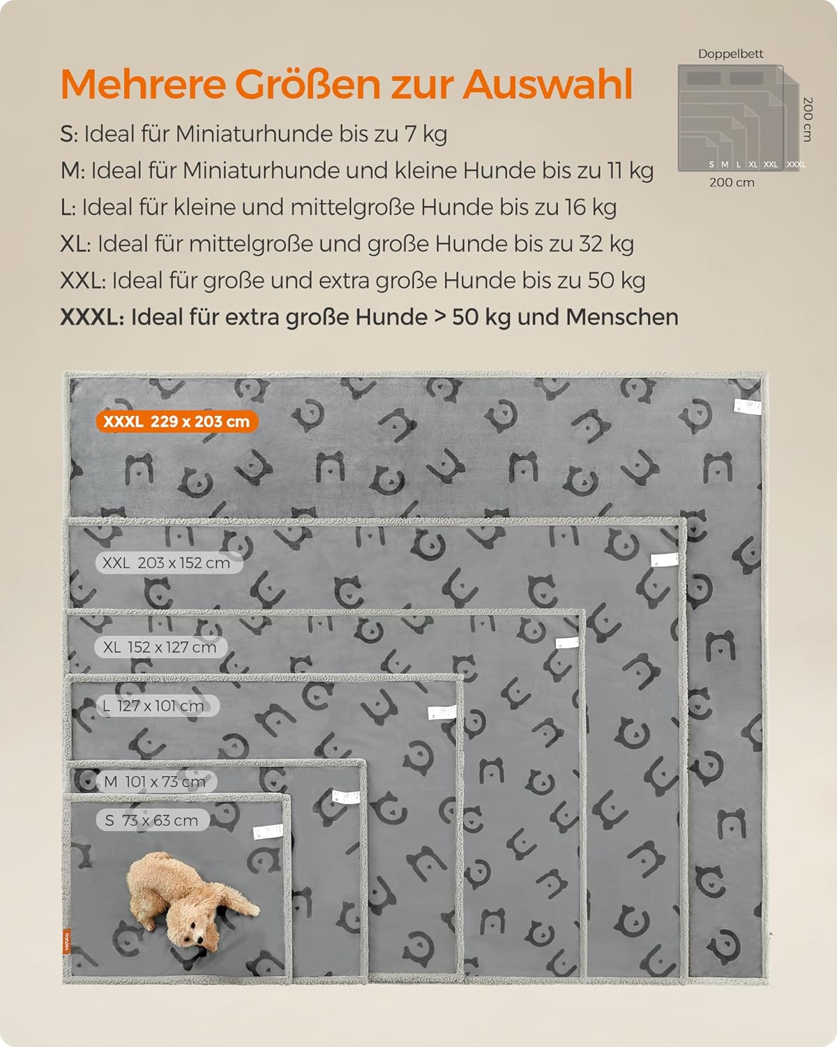 Detalle de Feandrea wasserdichte Hundedecke mit Sherpa-Fleece, beidseitiger Sofabezug-Schutz (XXXL, 229 x 203 cm) grau PPB090G01