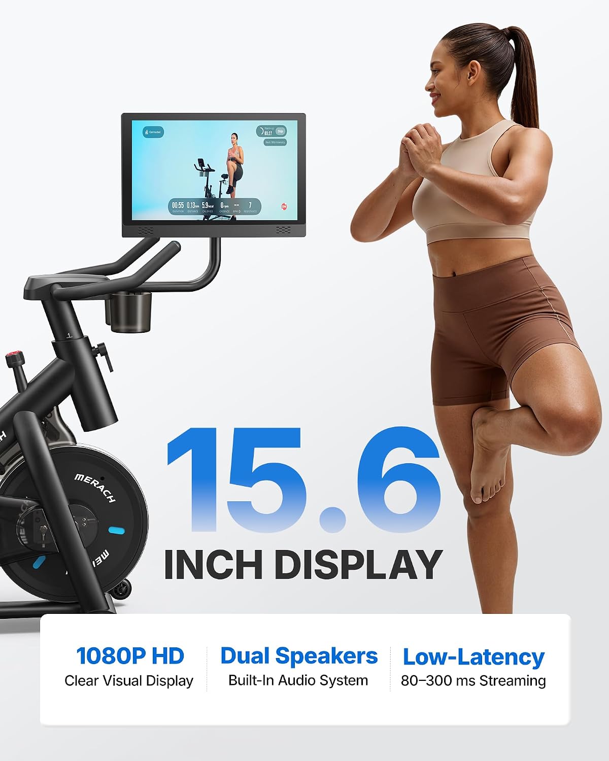 Detalle de MERACH Exercise Bike with 15.6-Inch HD Display, Magnetic Resistance, 300 lb Capacity