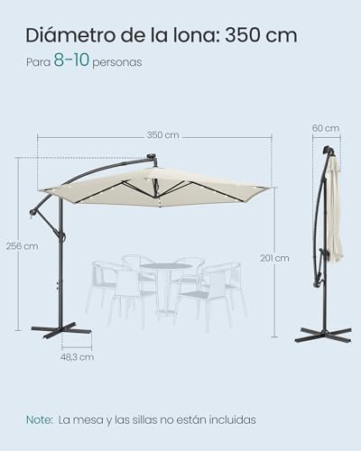 Thumbnail 5 de SONGMICS Sombrilla para balcón con iluminación LED solar GPU119LZ01 (brazo de 350 cm) beige