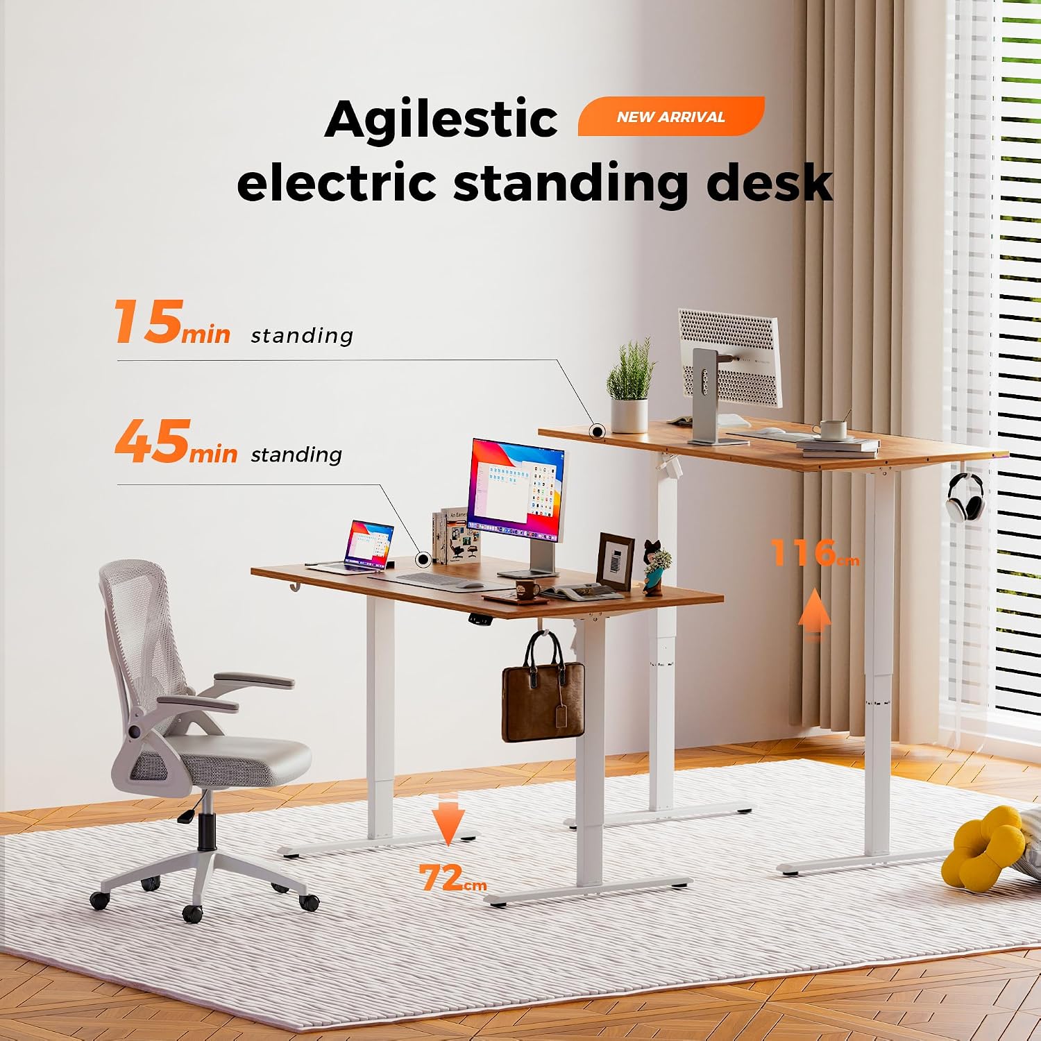 Thumbnail 2 de Agilestic Height Adjustable Electric Desk: 120x80cm Sit-Stand with 2 Memory Heights