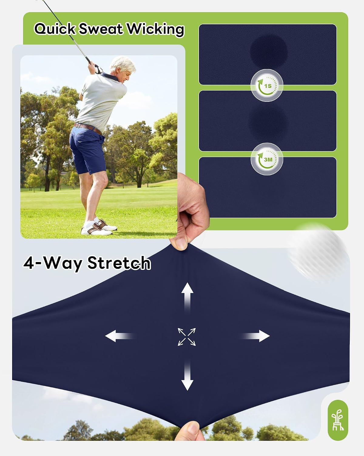 Detalle de Outdoor Ventures Men's Golf Shorts 9" UPF 50+ Bermuda Shorts