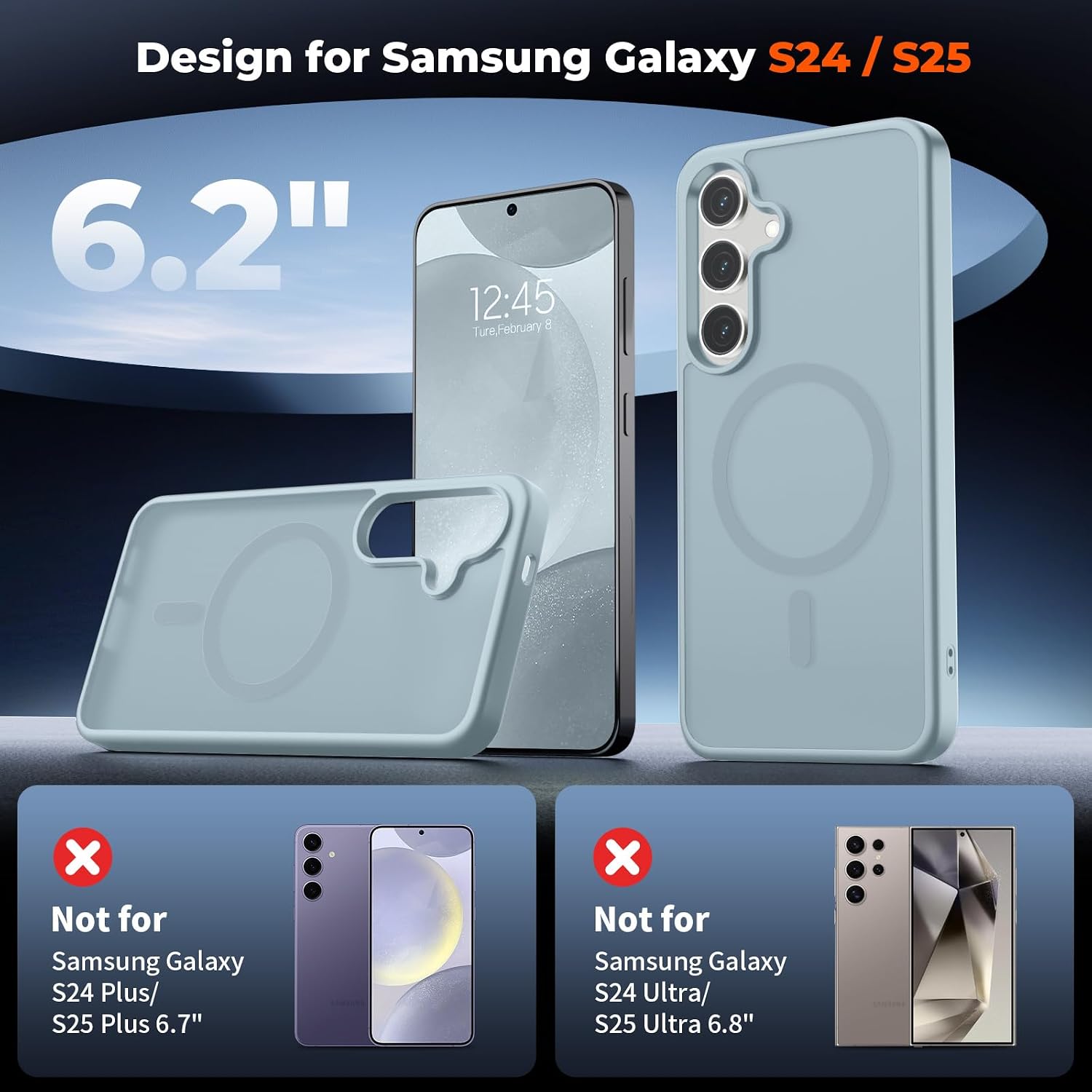 Thumbnail 1 de SUPFINE Magnetic Case for Samsung Galaxy S24/S25 with Screen Protector — Slim, Military-Grade Drop Protection, MagSafe Compatible (Sliver Blue)