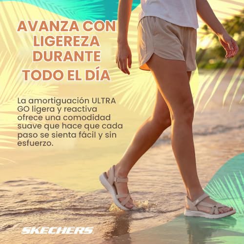 Detalle de Skechers Mujer Go Walk Flex Sandal Illuminate Slip-In: confort ligero en Taupe Textile (41 EU)