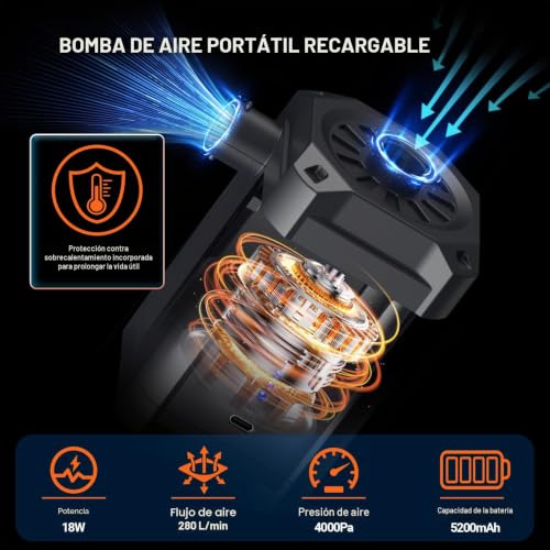Thumbnail 1 de Preciva Bomba de Aire Eléctrica Portátil con Batería de 5200 mAh y 4 Boquillas