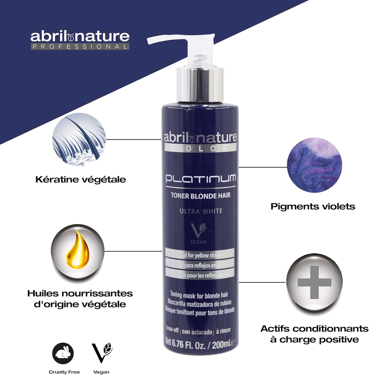 Thumbnail 4 de abril et nature Platinum Masque Professionnel violet matifiant pour cheveux blonds, décolorés et grisonnants – 1000 ml