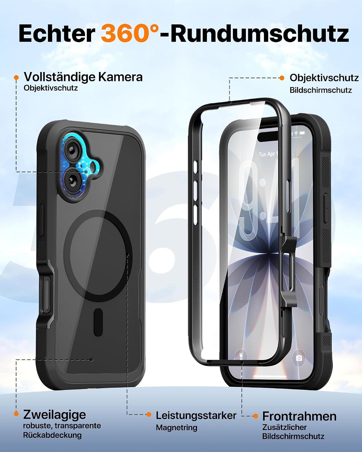 Detalle de Diaclara Hülle für iPhone 17 – 360° Vollschutz mit MagSafe, Militärschutz & Displayschutzfolie