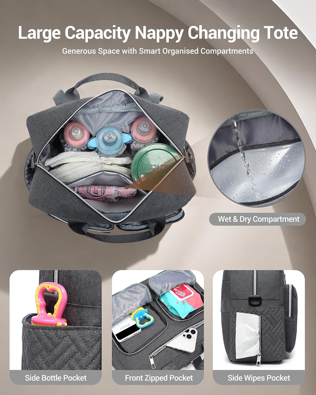 Thumbnail 2 de Kono Baby Changing Bag: Multifunction Nappy Bag with Portable Changing Mat