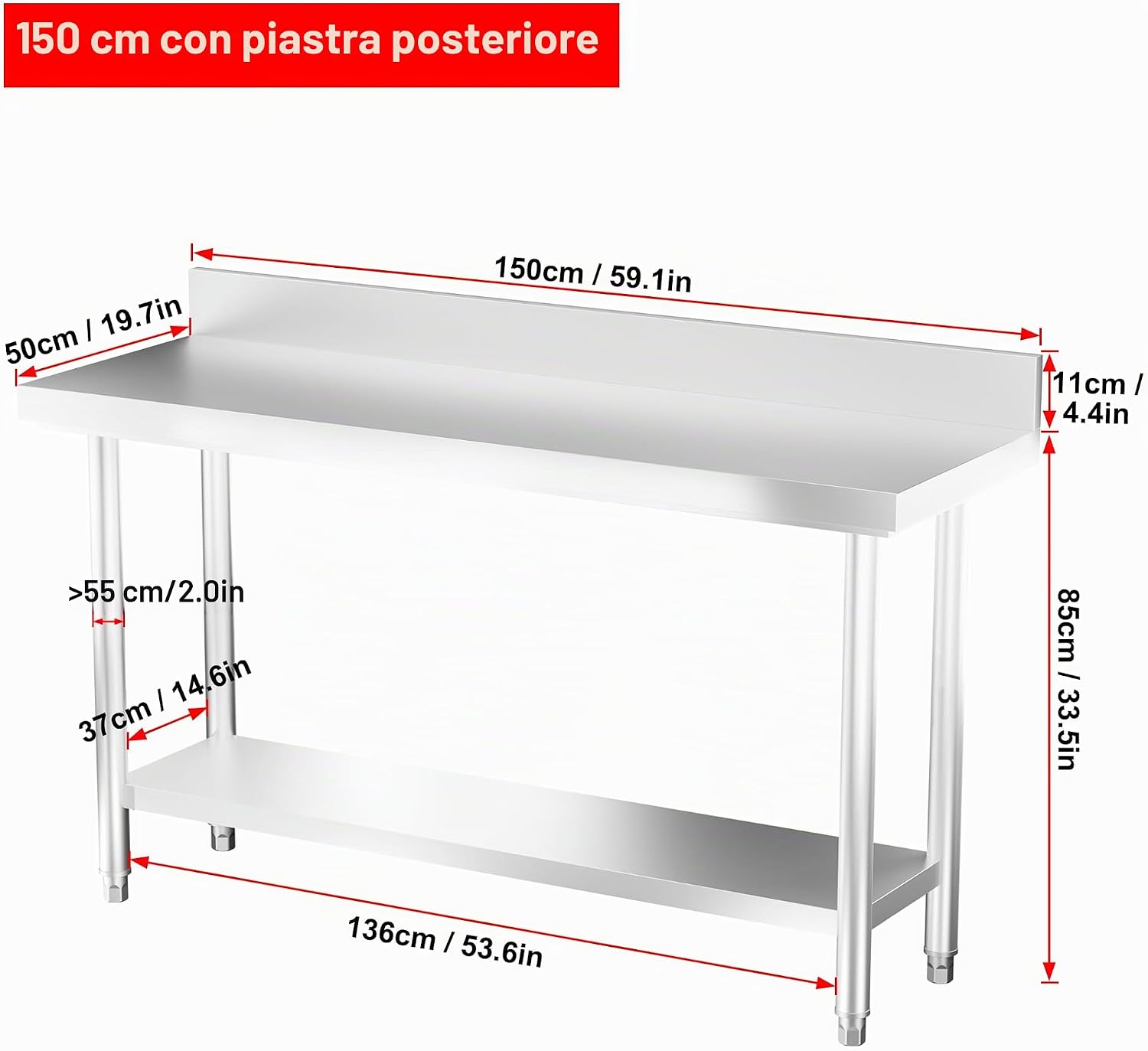 Thumbnail 2 de VA-Cerulean Tavolo da lavoro in acciaio inox con piedi regolabili – robusto banco per cucina, officina e bar