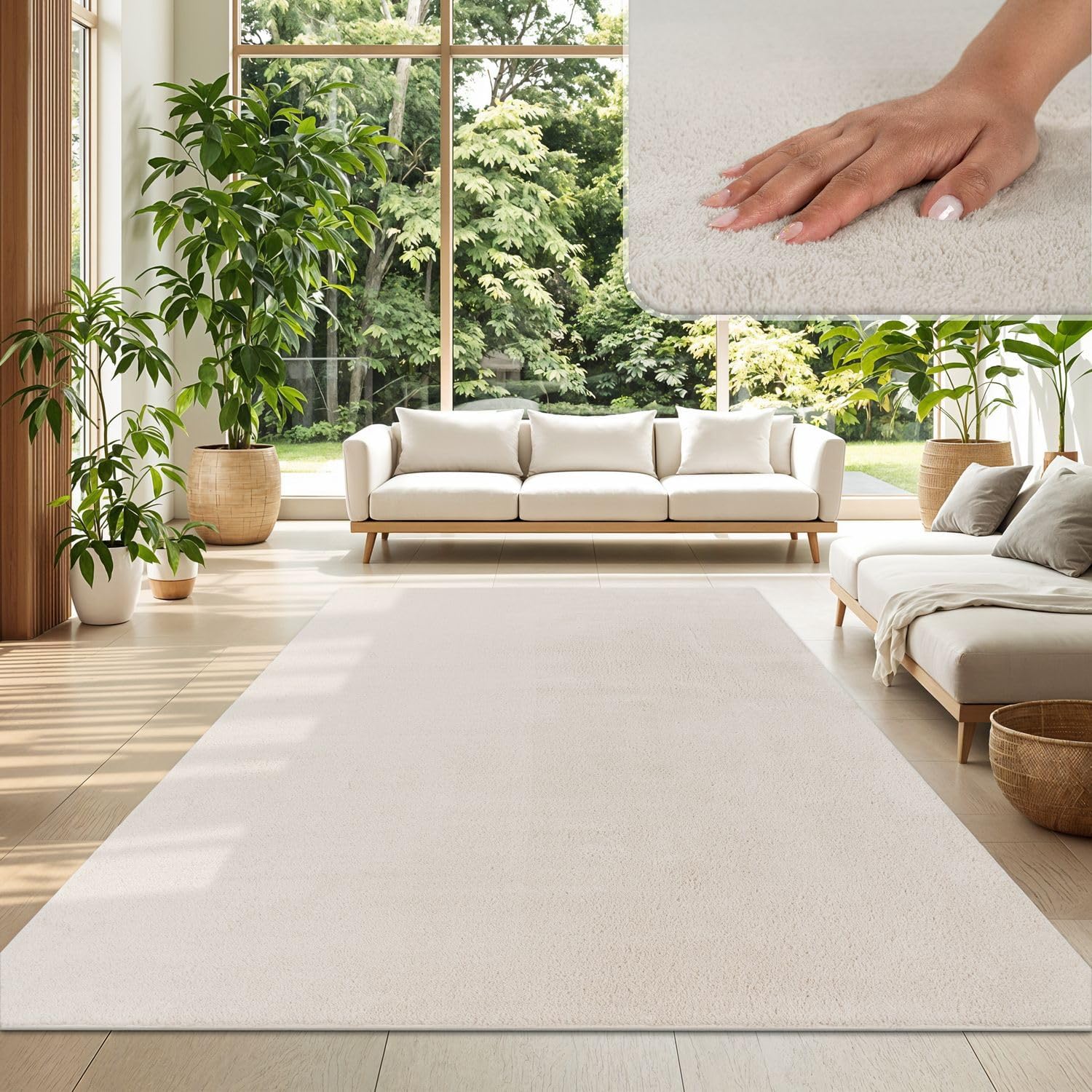 Detalle de TT Home Wohnzimmer-Teppich Kurzflor Anti-Rutsch 100% Polyester, Creme – 200×280 cm