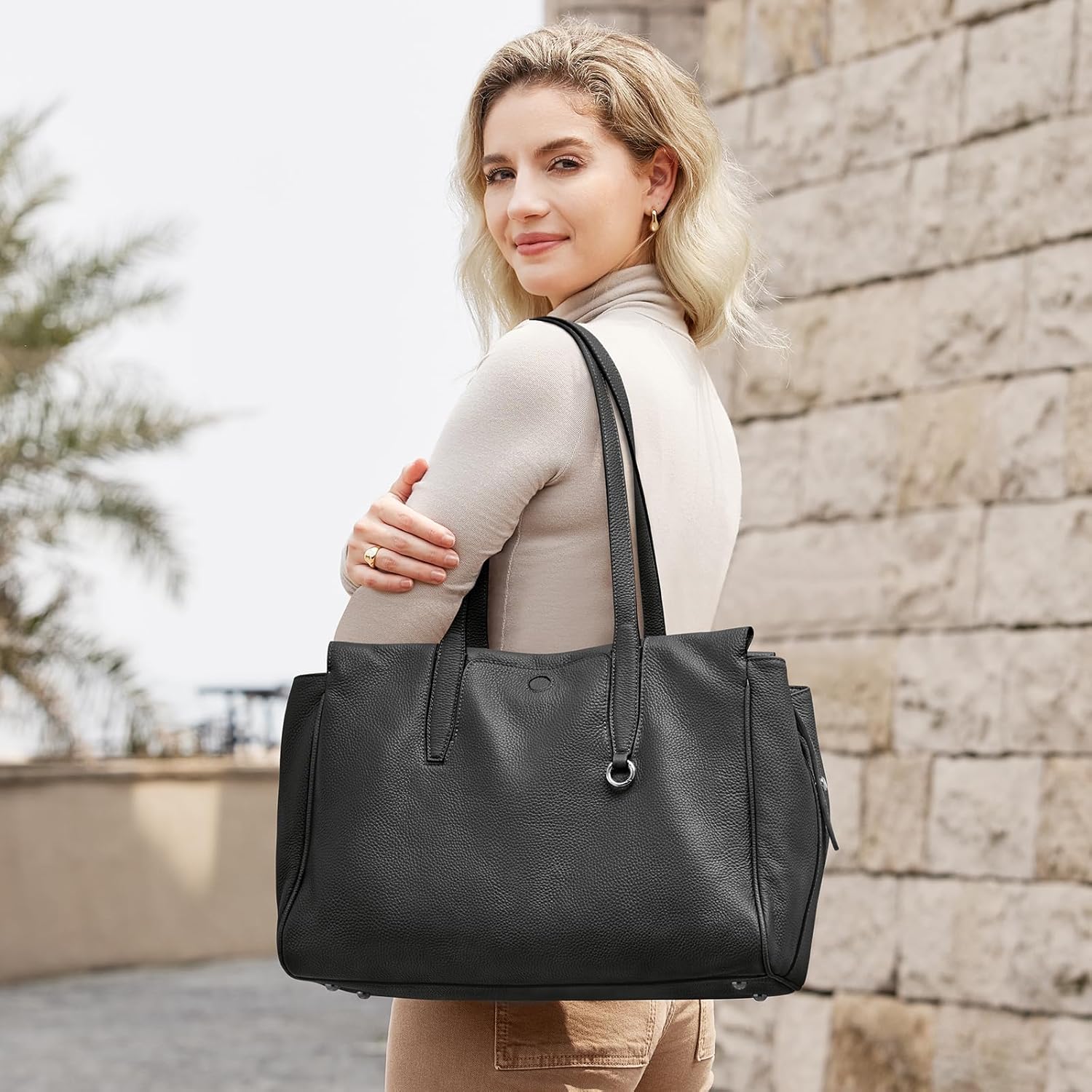 Thumbnail 1 de S-ZONE Grand sac fourre-tout en cuir pour femme — grand sac à bandoulière, élégant et pratique pour le travail et le voyage