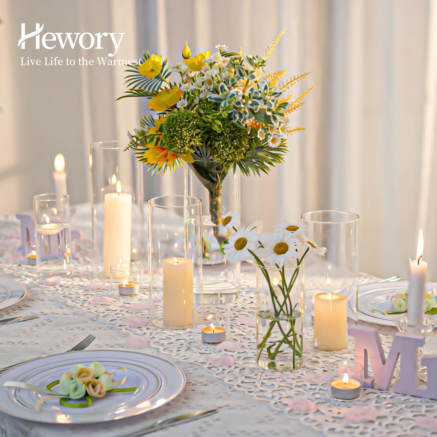 Thumbnail 4 de Hewory Glasvase Zylinder-Set (30-teilig) – Glasvasen in 10/15/20 cm für Tischdeko, Kerzen & Windlichter