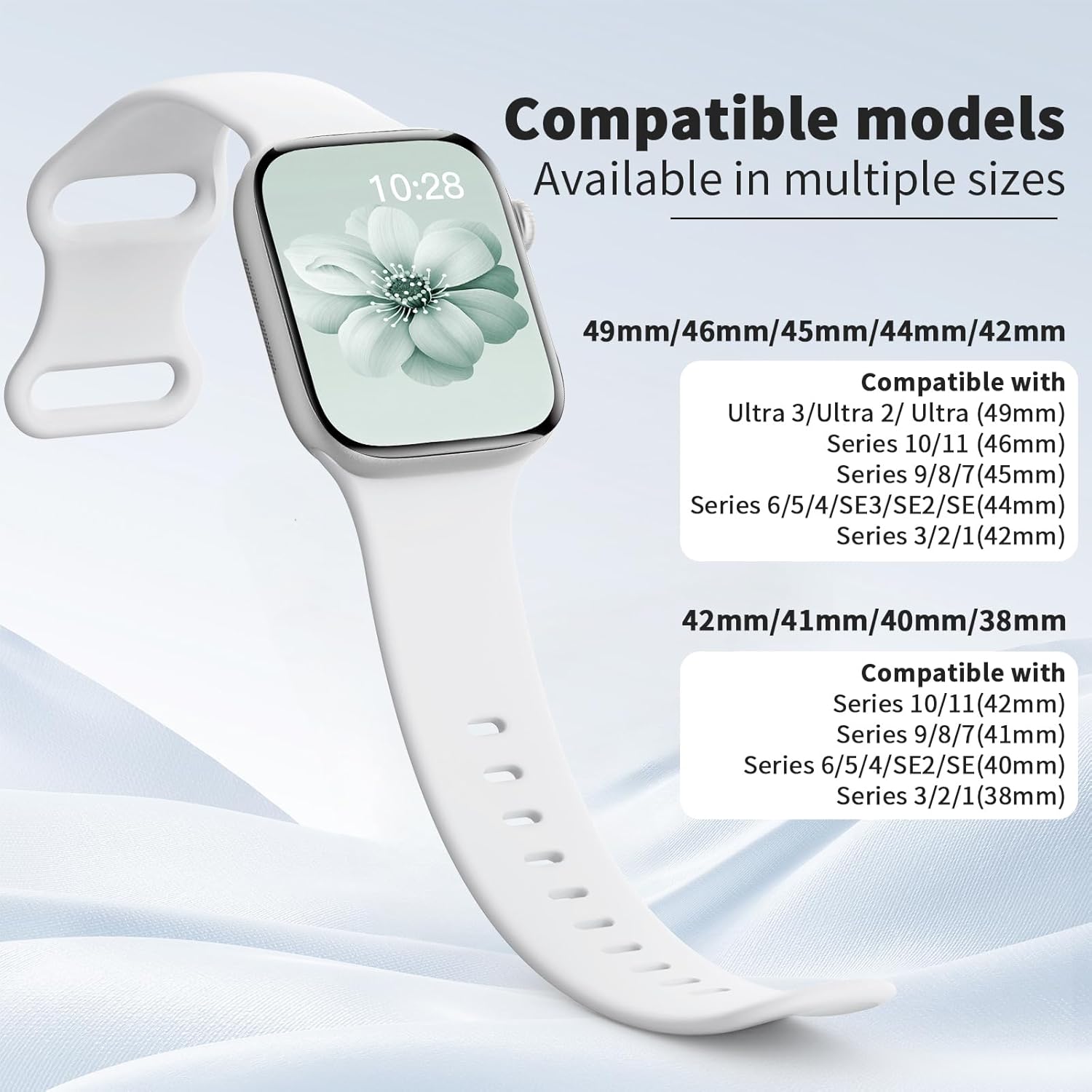 Thumbnail 3 de Yoohoo Soft Silicone Strap for Apple Watch (38/40/41/42/44/45/46/49mm) – White