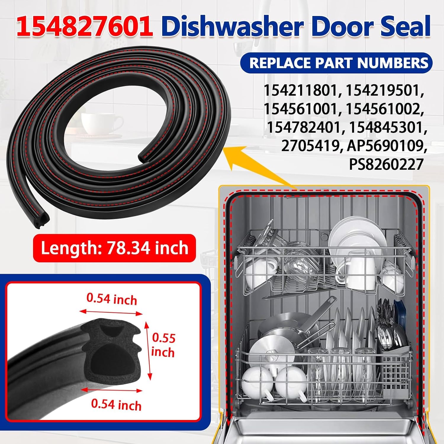 Detalle de 154827601 Dishwasher Bottom Door Seal Kit with Lower Seal and Splash Shields