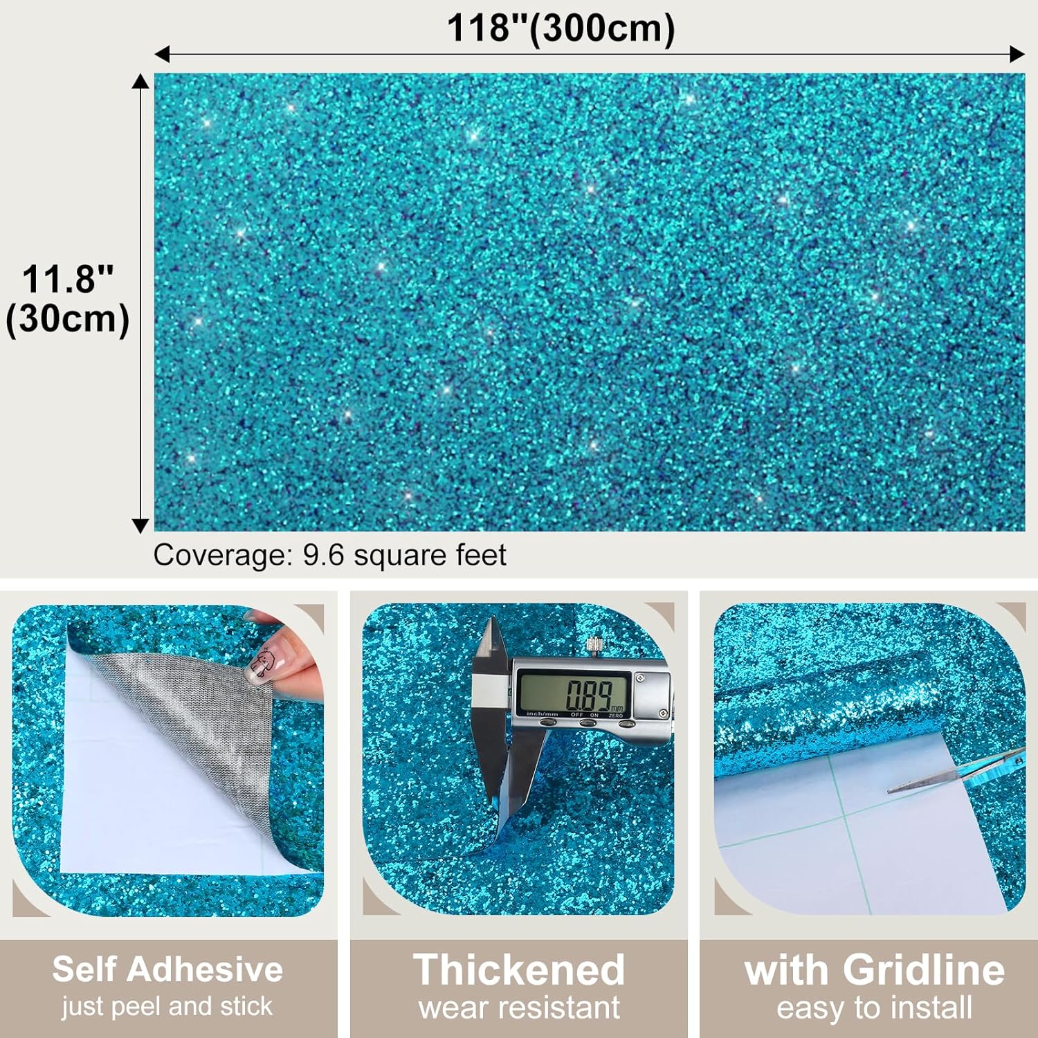 Thumbnail 1 de VaryFloral Lake Blue Chunky Glitter Wallpaper 30cm x 300cm – Self-Adhesive Vinyl Wrap