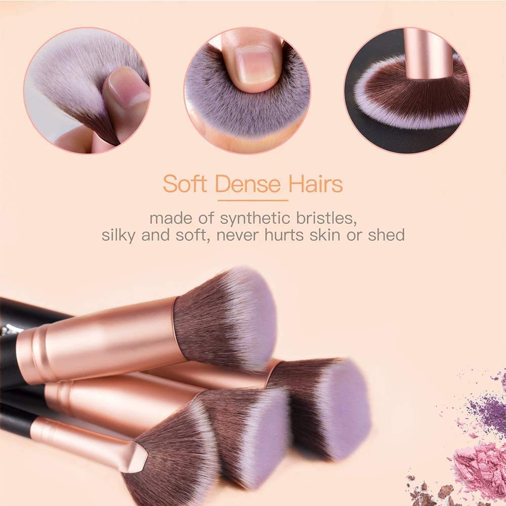 Detalle de AMMIY 18‑teiliges Premium Make-up Pinsel-Set – Holzhandle, Rose Gold, synthetische Pinsel für Foundation, Puder, Concealer, Rouge und Lidschatten