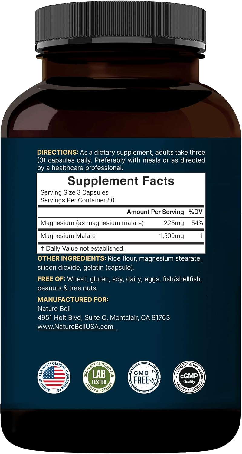 Detalle de NatureBell Magnesium Malate Capsules 1,500 mg