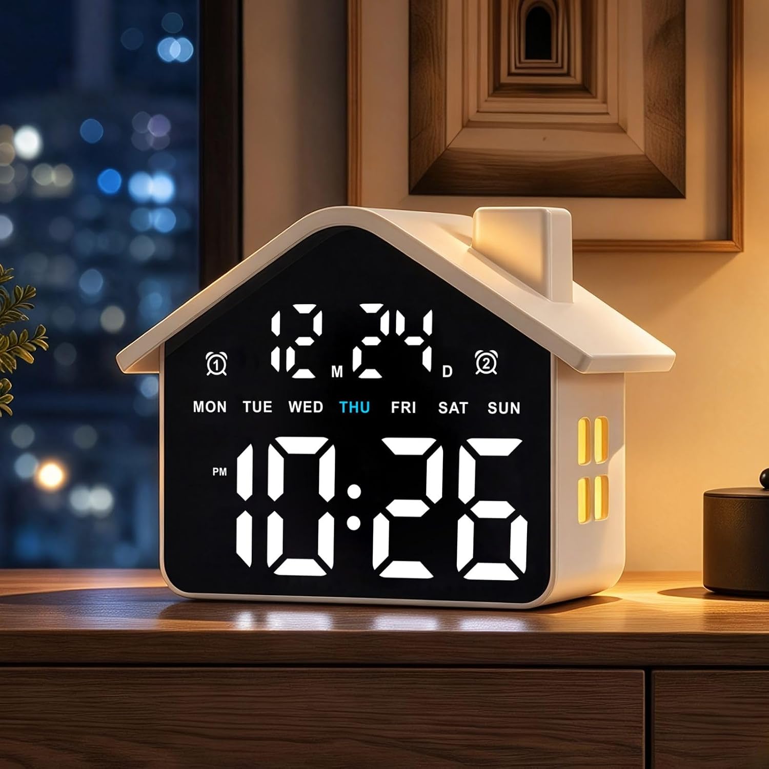 Detalle de Plumeet VLEU-8053-WH digitale wekker met dubbel alarm en dimbaar display