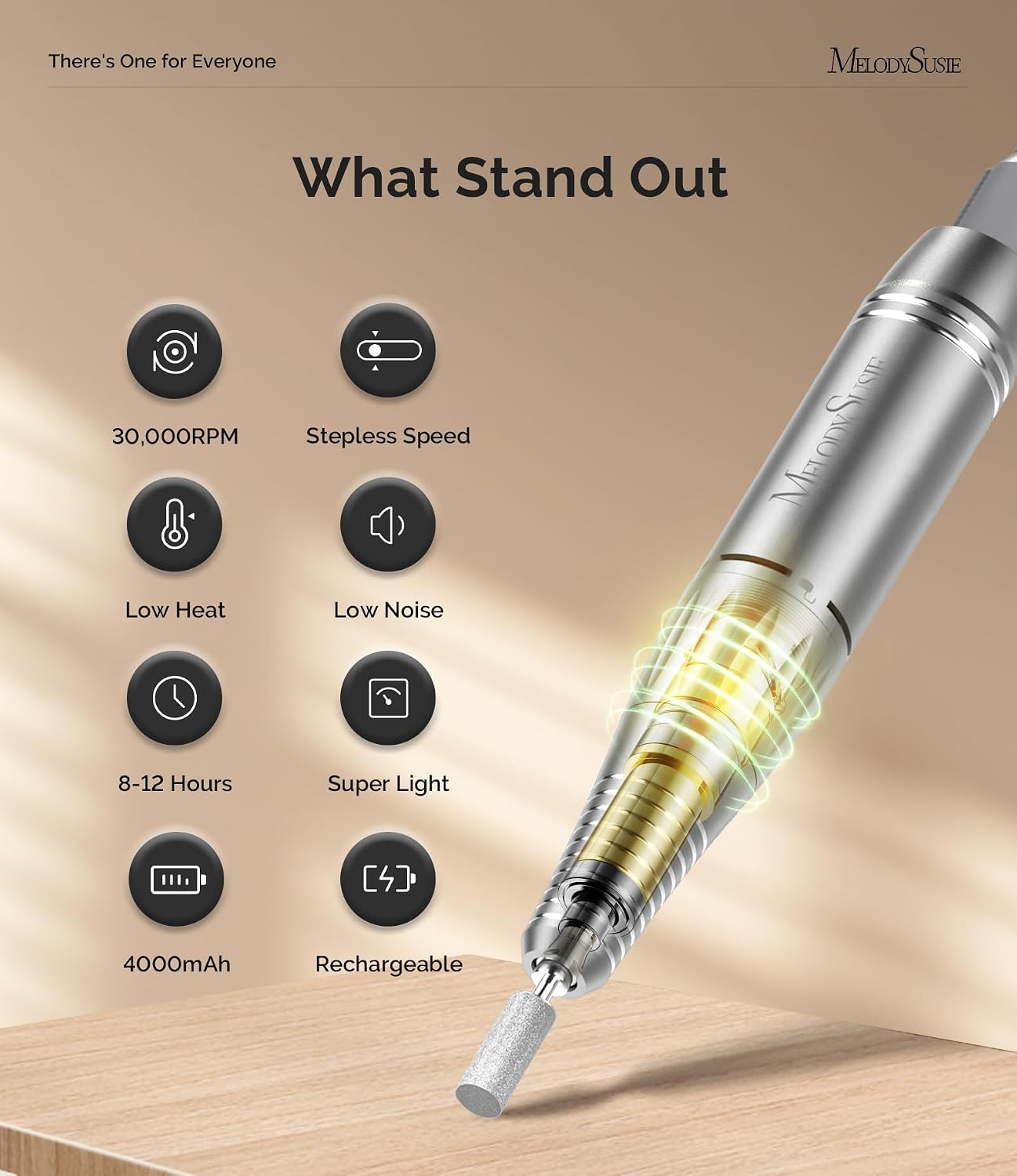 Detalle 2 de MelodySusie SC300F Entry-Level Clip-On Rechargeable Nail Drill