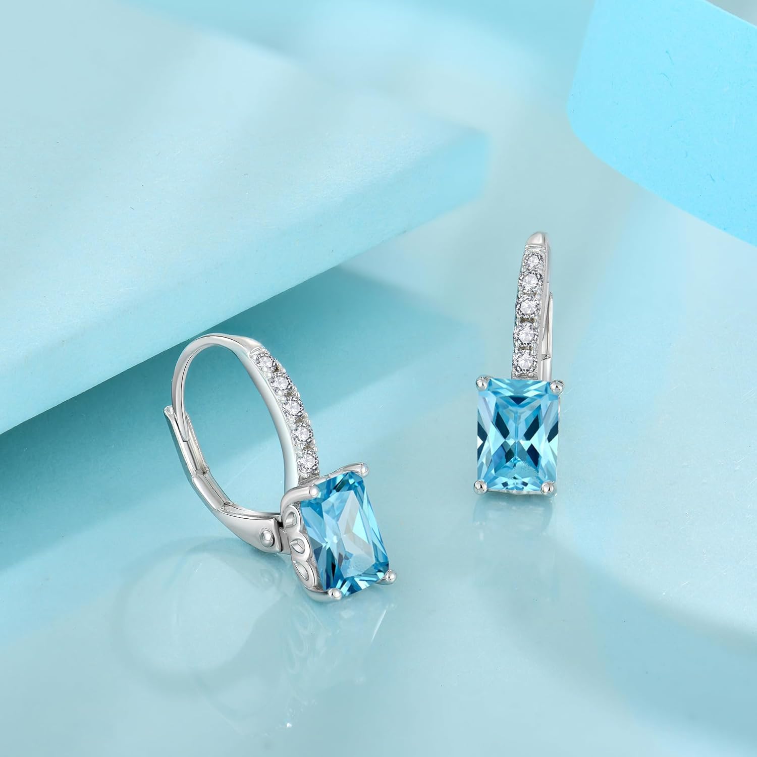 Thumbnail 3 de FJ Prinzessschliff Hängend Ohrringe für Damen aus 925 Sterling Silber – Quadrat-Solitaire mit Geburtsstein & Zirkonia