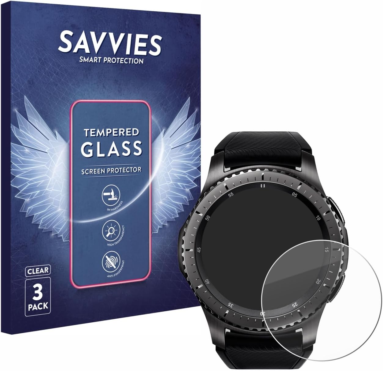 Detalle de Savvies Pellicola in Vetro Temperato per Samsung Gear S3 Frontier / S3 Classic (3 Pezzi) – Protezione, Trasparenza e Facilità di Installazione