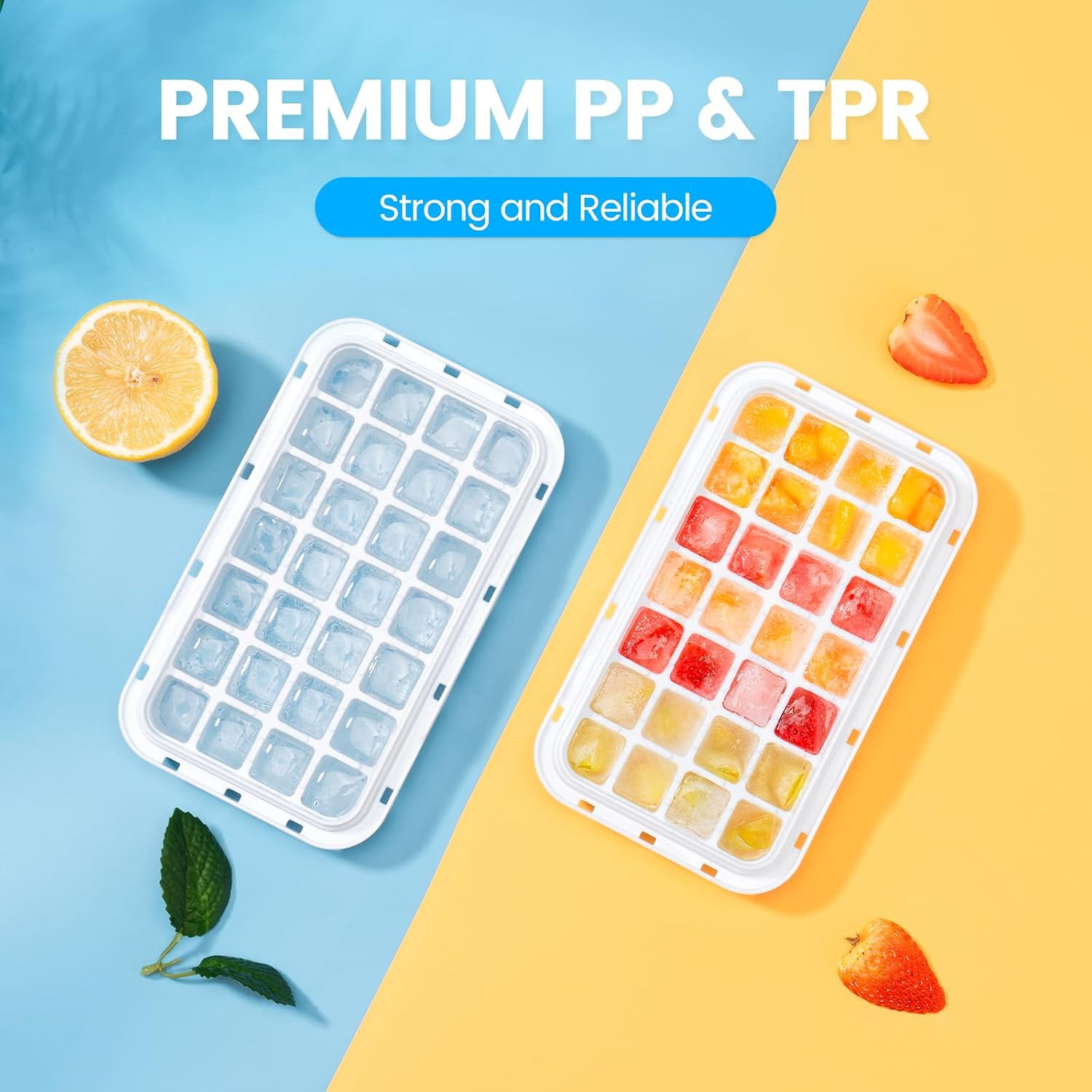 Detalle de PHINOX 28ICEBLU3 Ice Cube Tray Set, 84 Mini Cubes with Lid and Bin