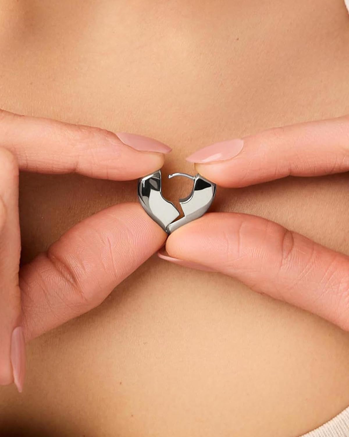 Detalle de MUMREUES Ohrringe Damen – Kreis-Ohrringe mit Herzsilhouette, 14k vergoldet