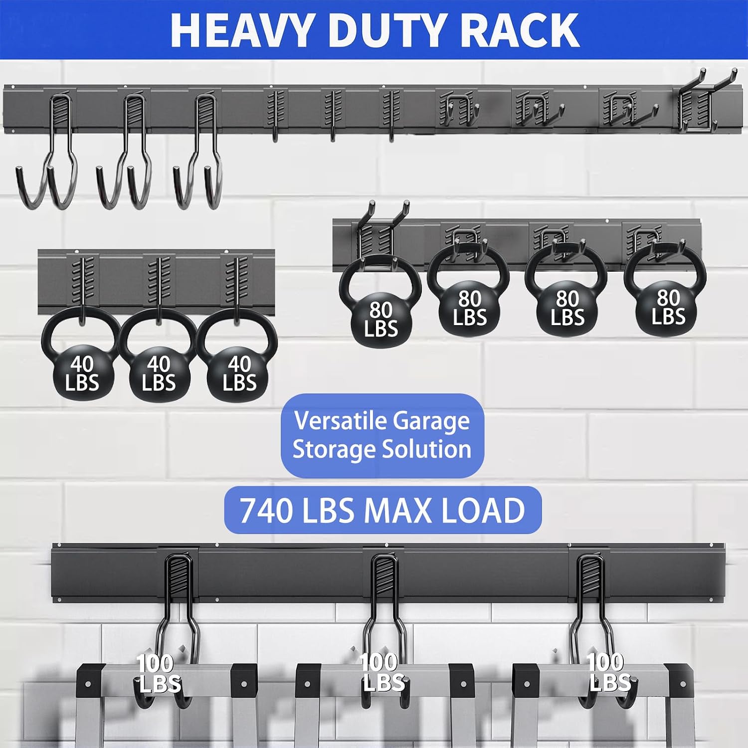 Detalle de CRXCRC-003 64-Inch Wall-Mount Tool Organizer with 10 Adjustable Hooks