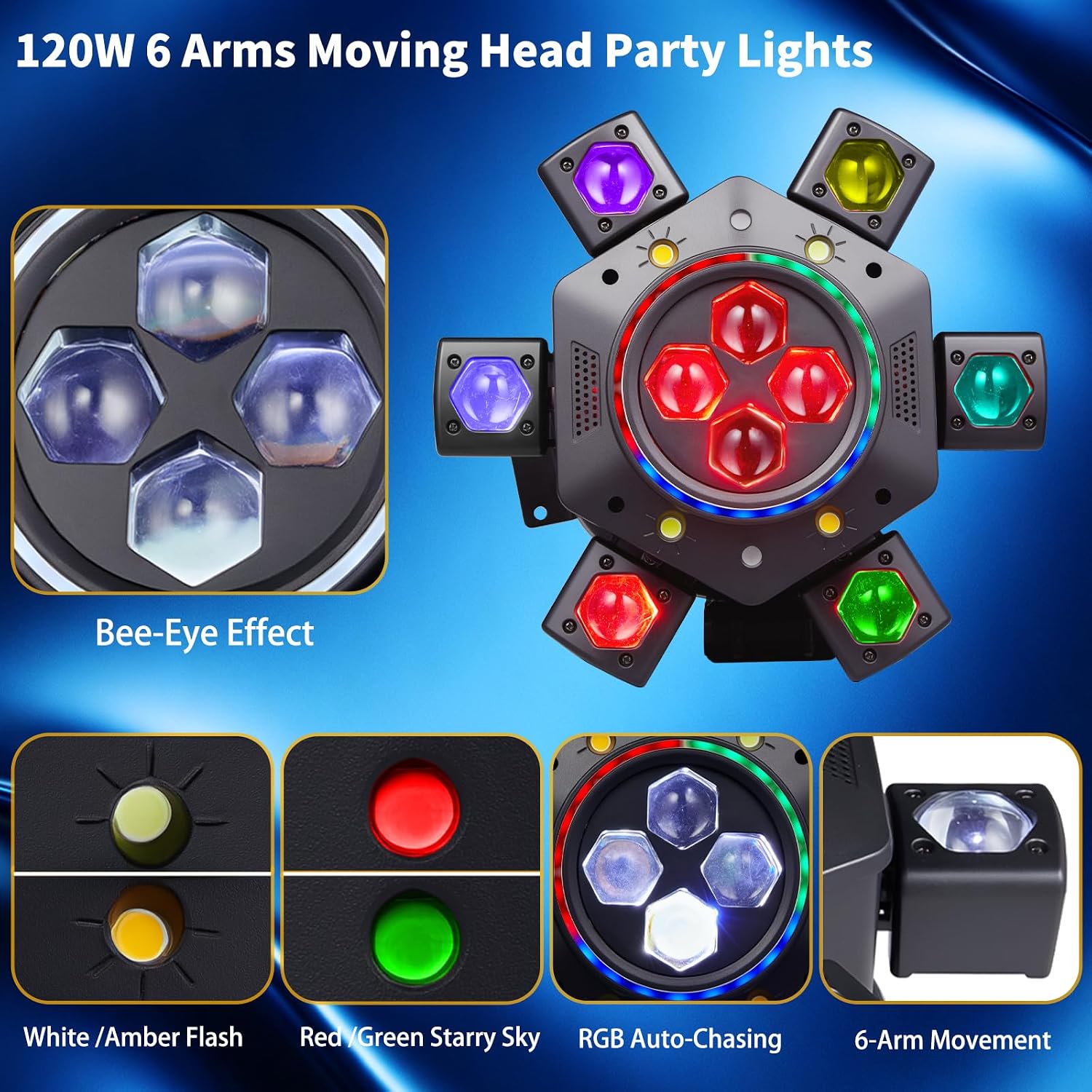 Detalle de Generic AG-028 150W 6-Arm Moving Head DJ Light with RGBW and DMX512
