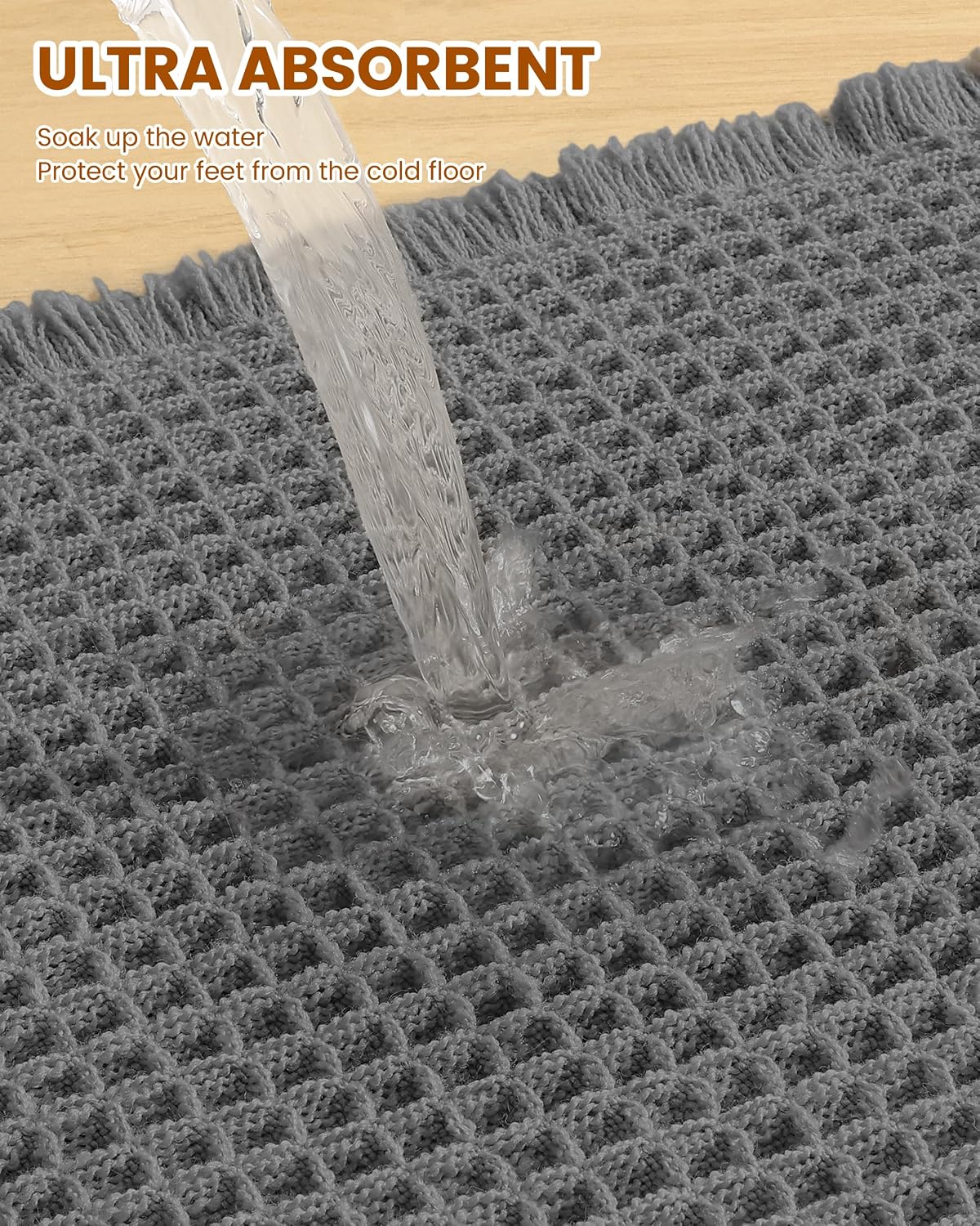 Detalle de Smiry Waffle Bath Mat 24x16 — Extra Soft, Absorbent Non-Slip Bath Rug