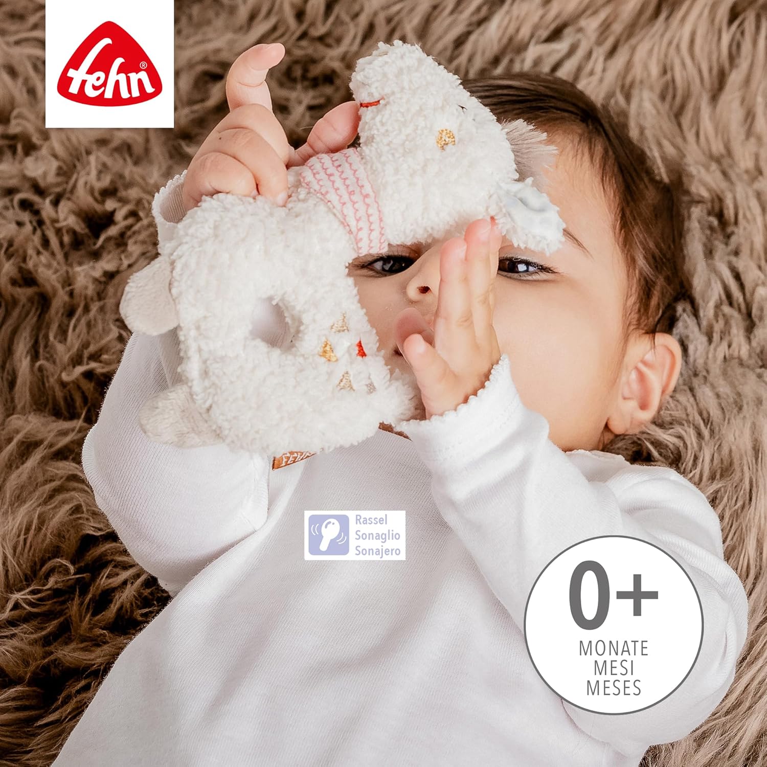 Detalle de Fehn 058154 Ring-Greifling Lama: giocattolo da afferrare con sonaglio per neonati