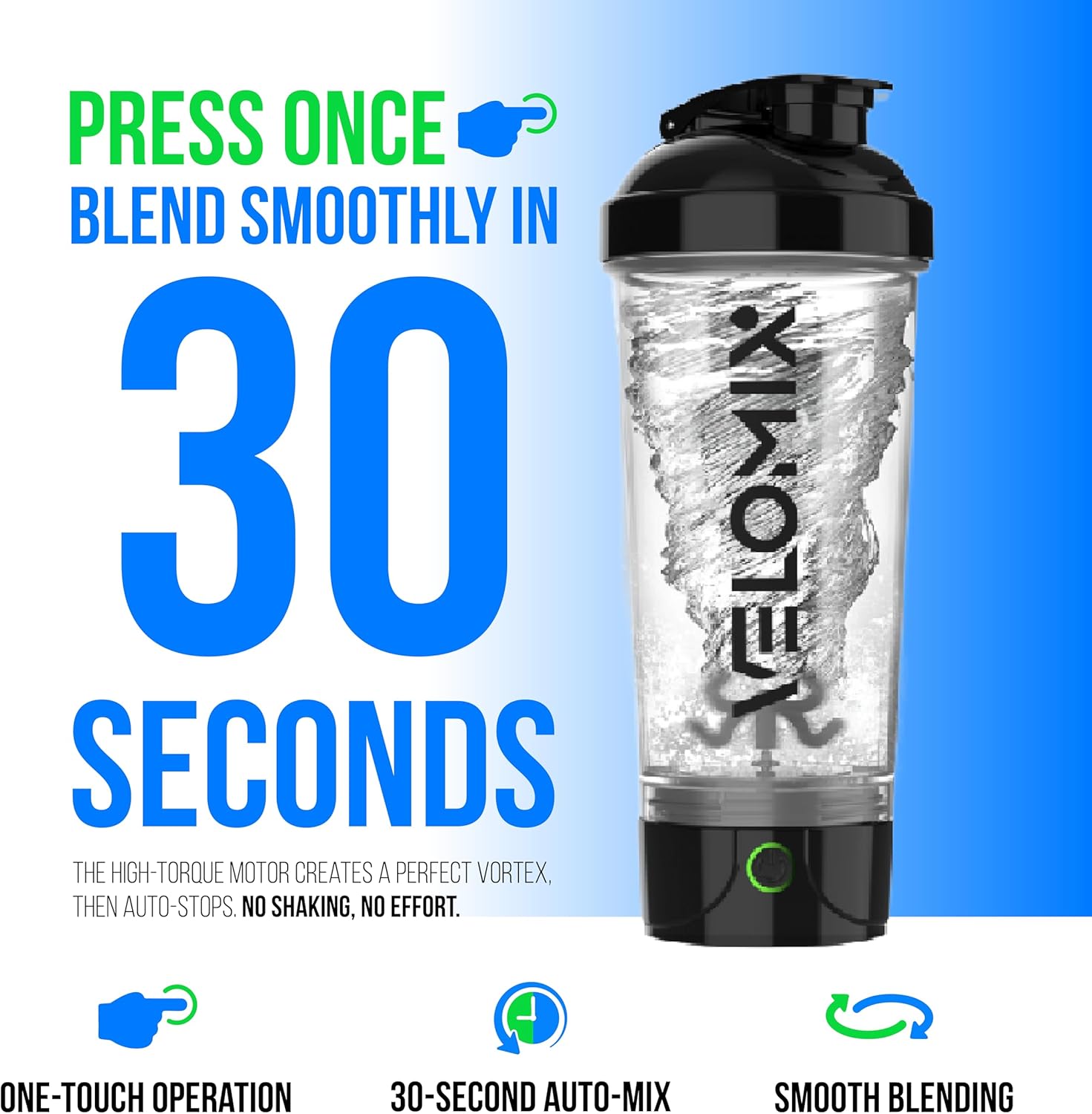 Detalle 2 de VELOMIX Electric Protein Shaker Bottle (24 oz) — USB-C Rechargeable, Leak Proof Electric Blender Cup