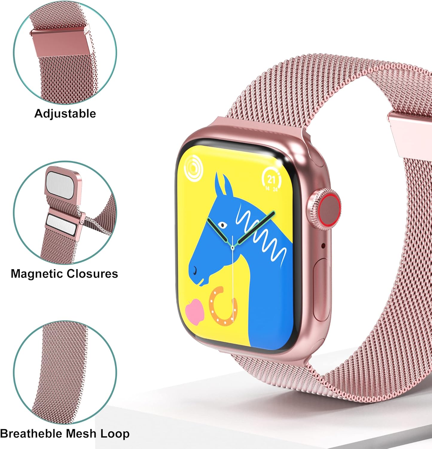 Thumbnail 1 de Higgs Metal Strap for Apple Watch (Rosepink) – Dual Magnetic Adjustable Replacement Band
