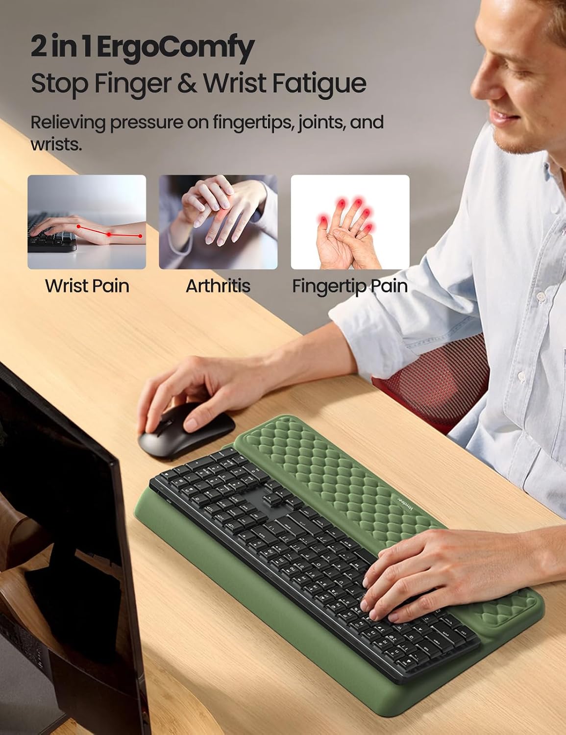 Detalle de VAYDEER Repose-poignets ergonomique 2-en-1 pour clavier avec support rose