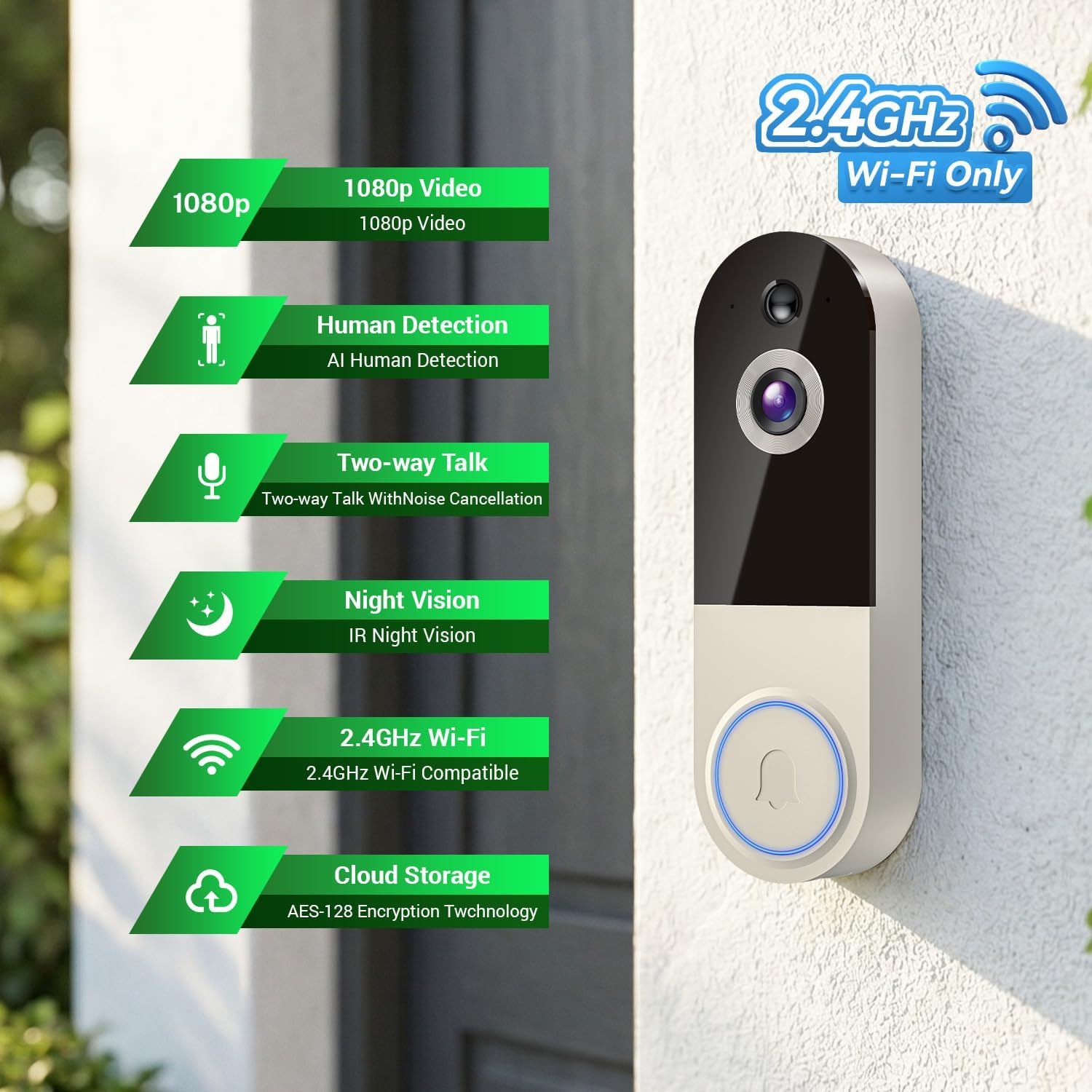 Thumbnail 1 de Wynoxian 1080P Wireless Door Security Camera — AI Detection, Night Vision and Battery Powered Indoor/Outdoor Safety