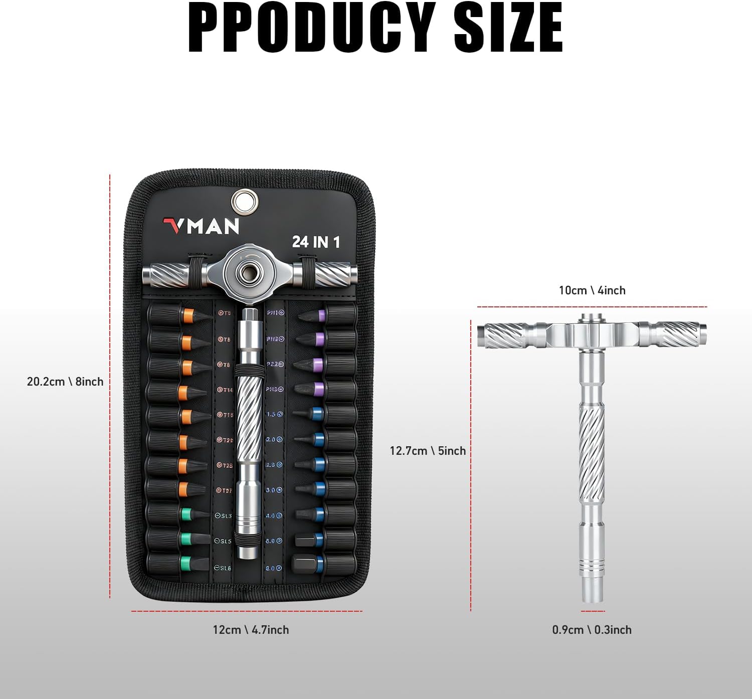 Detalle de VMAN RS24S Ratchet Screwdriver Set with S2 Steel Bits and Flexible Shaft