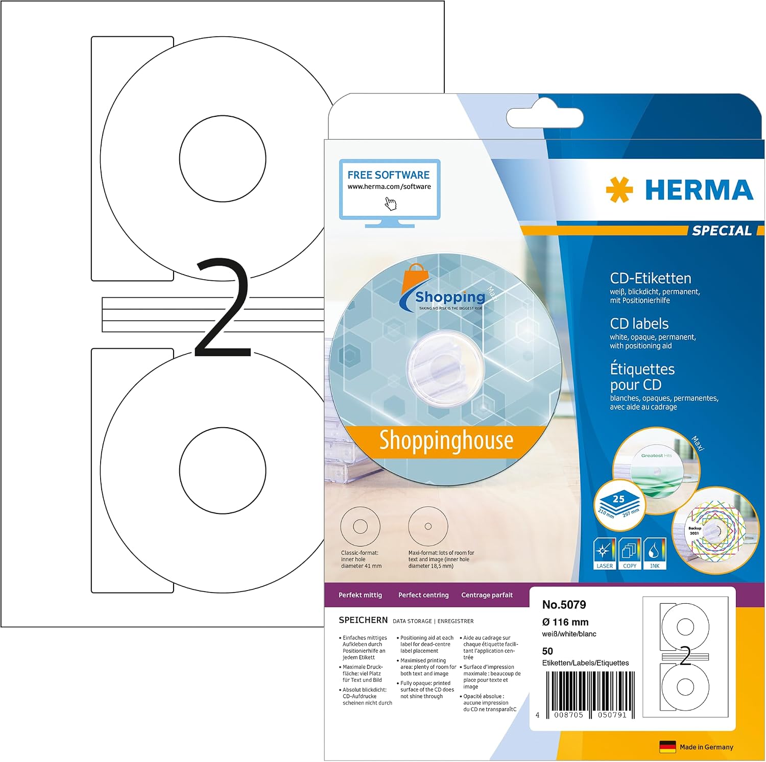 Thumbnail 6 de HERMA 4460 CD- och DVD-etiketter för A4, Ø 116 mm, matta och ogenomskinliga