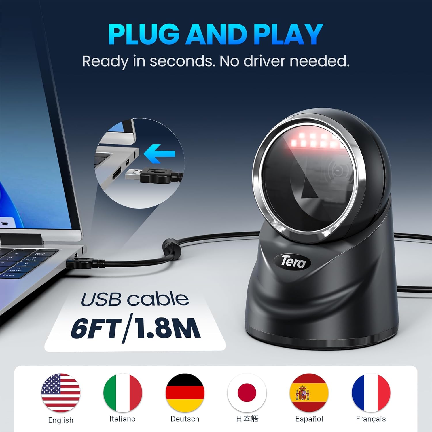 Thumbnail 4 de Tera Desktop 1D/2D QR Barcode Reader con cavo USB – Modello 9100