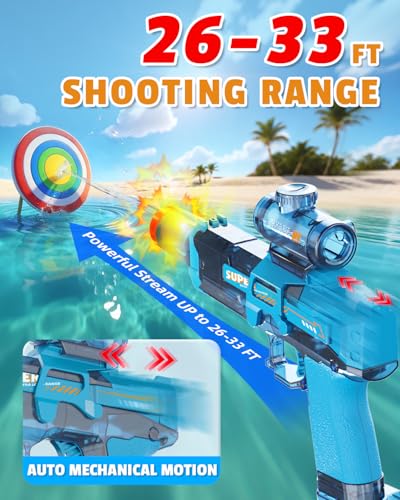 Detalle de Pistola de Agua Eléctrica POPERFUN (2 Piezas): Llama LED, gran capacidad y alcance de 8–10 m