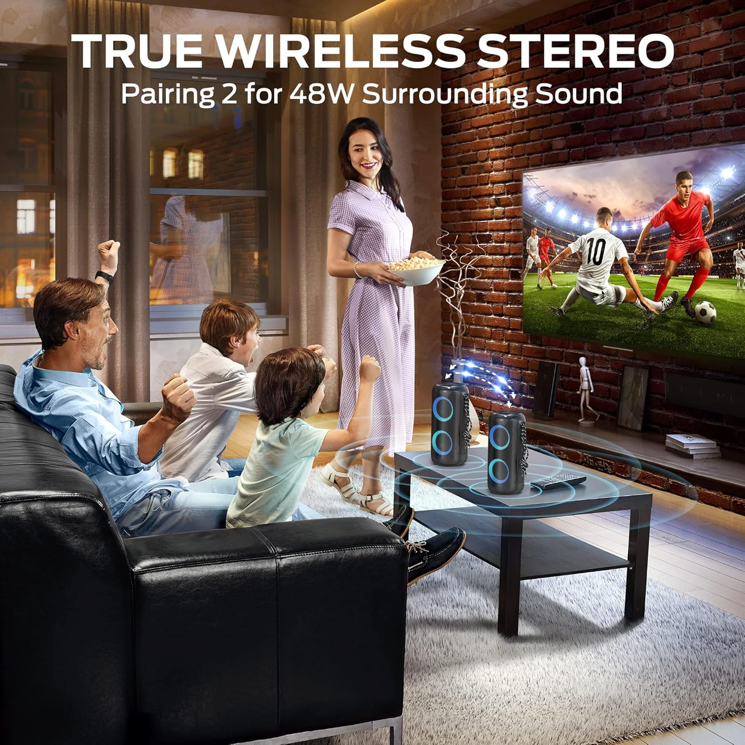 Detalle de Oraolo Haut-Parleur Bluetooth Portable 24 W (40 W annoncé) – Son stéréo 360° + LEDs RVB, IPX6, 24 h d’autonomie, Bluetooth 5.3