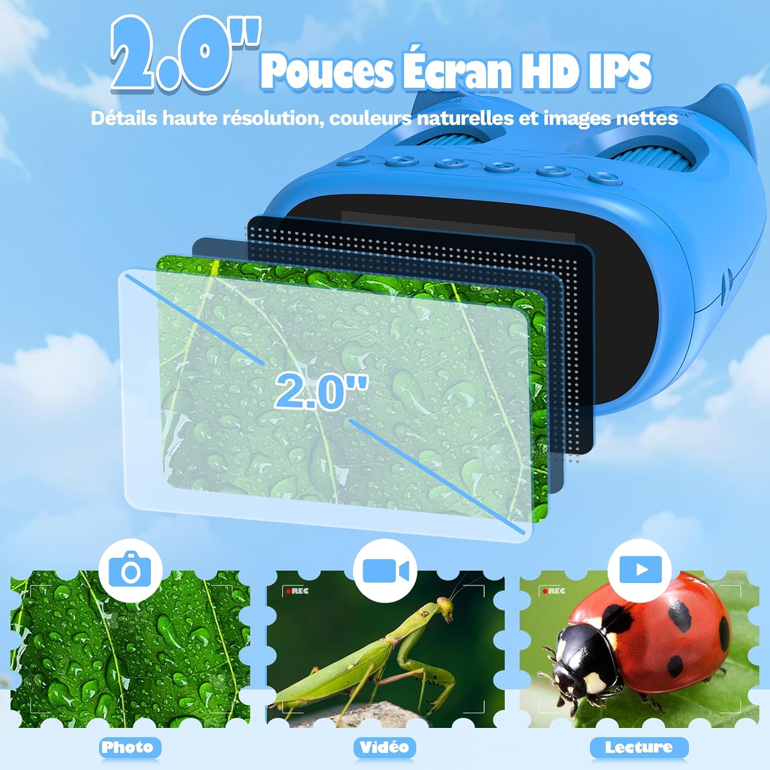 Detalle de ASPOVEN 2 en 1 : Microscope et Télescope Numérique pour Enfant – Écran HD 2 pouces, 1000x / 1000 m (Bleu)