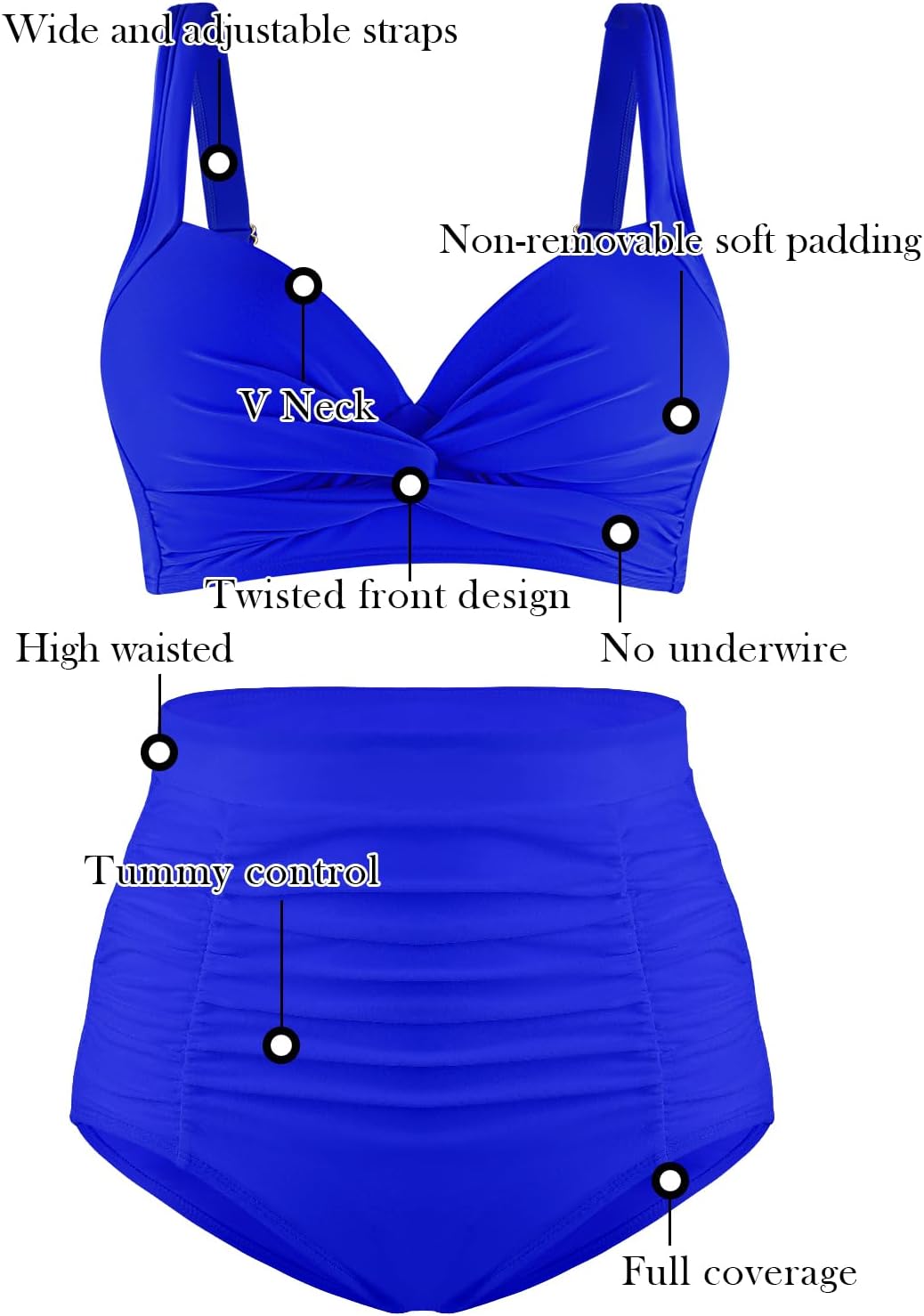 Thumbnail 2 de RELLECIGA Women's V-Neck Twisted Bikini Set with High-Waisted Ruched Bottom