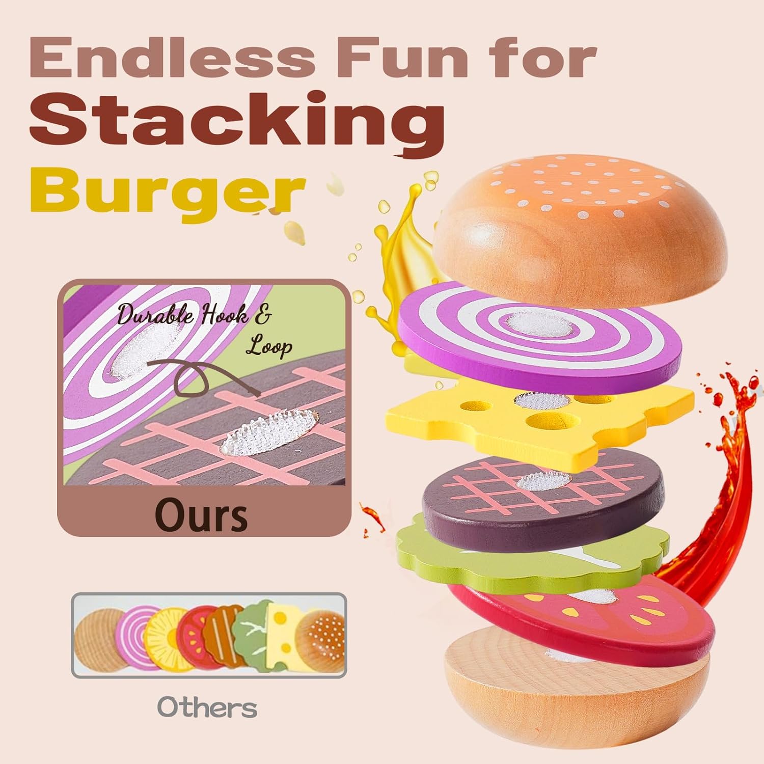 Thumbnail 3 de Smartwo Wooden Fast Food Play Set: Burger, Fries & Drink with Menu for Kids