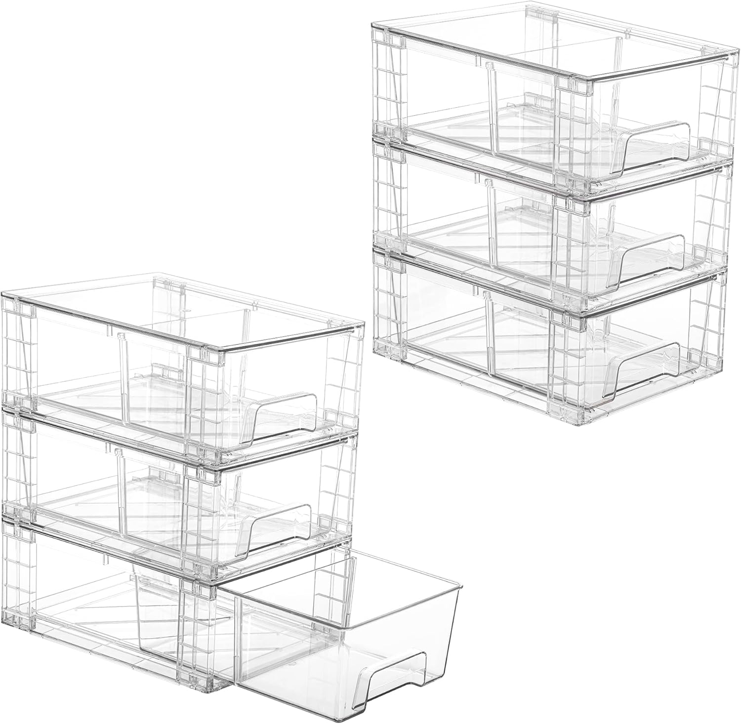 Detalle de Vtopmart 6 Stücke Transparente Schubladenboxen – Stapelbar, mit Trennwänden, ideal für Kühlschrank, Bad und Speisekammer