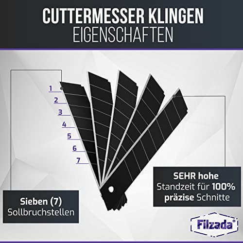 Detalle de Filzada® 50x Cuttermesser Klingen 18mm Black – Carbonstahl Ultrascharf